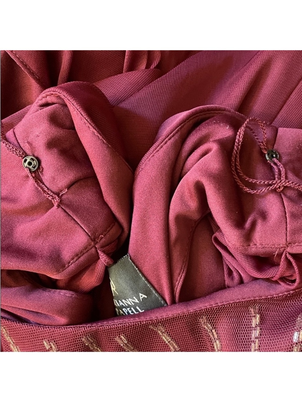Adrianna Papell Burgundy Beaded Ruched Shirred Cocktail Dress. 20W. NWT. - Picture 5 of 12